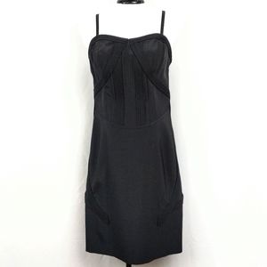 Leith Silk Dress Bodycon Convertible Straps Strapless Pintuck Pleats Black Small